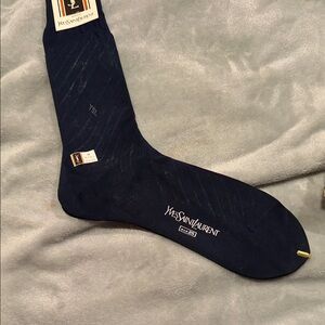 Yves Saint Laurent Men's Dark Navy Dress Socks with Subtle Rib